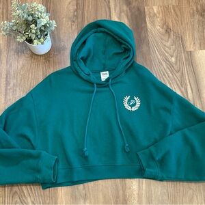 PINK Victoria's Secret Green Cropped Hoodie Sweater